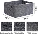 Large Storage Baskets for Organizing, Closet Shelf Baskets for Clothes Blanket Towels, Baby Nursery, Toy Bins Box, Woven Rope Baskets, 17 x 13 x 7.5”, 4 Packs Dark Gray