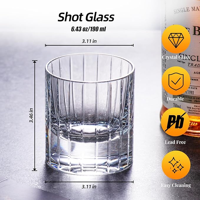 KAMMAK Crystal Whiskey Glasses Set of 2, Handcrafted 6.43oz Old Fashioned Glasses Stemless, Luxury Hand Blown Cocktail Glasses, Scotch Cup for Women, Men Gift for Bourbon Barware, Home Bar
