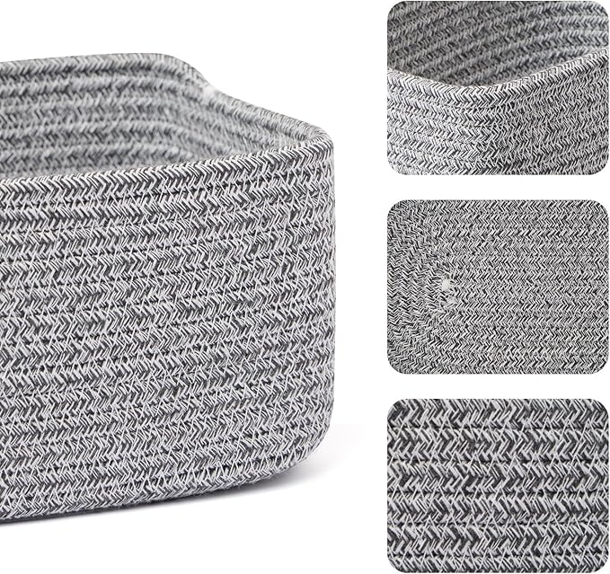 Small Storage Baskets for Organizing | Closet Organizer Bins | Shelf Toy Basket | Woven Rope Baskets | Cube Decorative Box | Shallow Basket | 11.5x7.5x4.7” | 4 Packs Mixed Grey