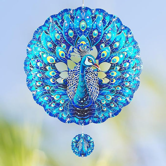 Peacock Gifts for Women, Peacock Wind Spinner Garden Decor, 12 inch 3D Hanging Wind Spinners Outdoor