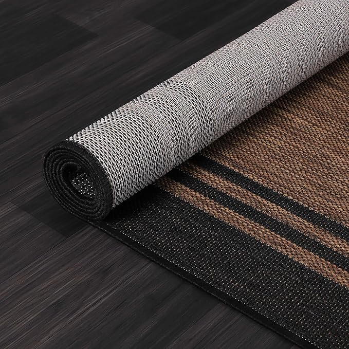 Bordered Outdoor Rug 6x9 Washable Outside Carpet for Indoor Patio Porch Waterproof Easy Cleaning Non Shedding Area Rugs Nut Brown 6 x 9