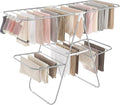 SONGMICS Clothes Drying Rack, Foldable 2-Level Laundry Drying Rack, Free-Standing Laundry Airer, with Height-Adjustable Wings, 33 Drying Rails, Sock Clips, Silver and White ULLR053W01V1