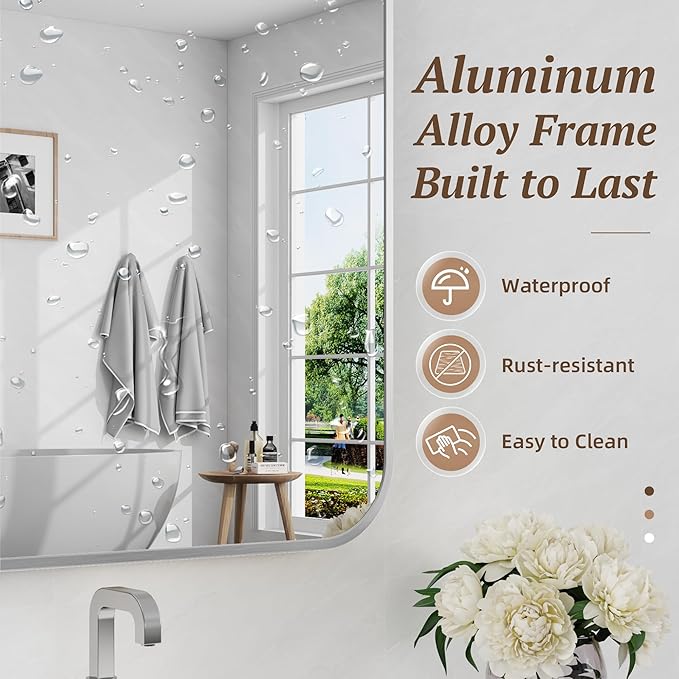 Bathroom Mirror 55" x 36", Large Rectangle Wall Mirror, Silver Metal Frame Wall Mounted Mirrors for Bathroom, Vanity, Bedroom, Entryway Decor(Horizontal/Vertical)