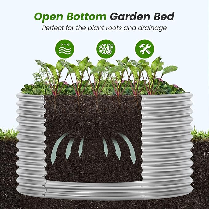 Land Guard 4×4×3ft Galvanized Raised Garden Bed Kit, Round Galvanized Planter Raised Garden Boxes Outdoor, Large Metal Raised Garden Beds for Vegetables, Silver
