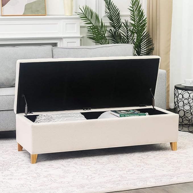 Joveco Storage Ottoman Bench, 51" Rectangle Long Bench, for Bedroom, End Foot of Bed, Living Room, Entryway, Beige