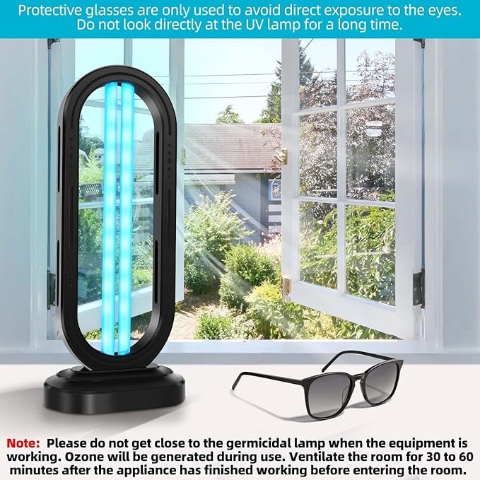 UV Light Sanitizer,UVC Home Disinfection Device 4-Speed Timing and Remote Control,UVO Light for Dust Mites,UV Lamp for Whole Room