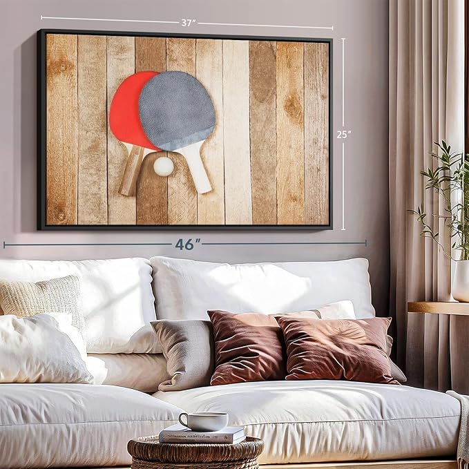 ElephantStock Ping Pong Wall Art - Horizontal Framed Canvas - 1-Piece Living Room Wall Decor - Photography Canvas Print - Brown and Red Decor for Wall - 37" X 25"