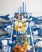 Solino Home Linen Indigo Blue Table Runner 132 Inches Long - 100% Pure Linen Extra Long Table Runner 14 x 132 Inch for Fall, Autumn - Classic Hemstitch