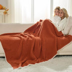 Snuggle Sac Orange Waffle Blanket for Couch Bed Sofa 60x80 inches, Reversible Soft Throw Microfiber Fluffy Fuzzy Cozy Knit Twin Blanket for Women Mothers Birthday Gifts