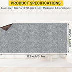 Marine Carpet,5 FT x 10 FT Smoke Gray Indoor Outdoor Carpet 0.2" Thick Boat Carpet with Water-Proof TPE Backing, Non-Slide Outdoor Marine Carpet Roll for Home, Patio, Porch, Deck