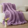 WESHIONGOO Chunky Knit Blanket Throw 50"×60" Knitted Throw Blankets for Couch Bed Fluffy Soft Blanket with Jumbo Chenille Yarn Thick 100% Handmade(Lilac)