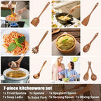 Wooden Utensil Set,WOTTISH 7Pcs Nonstick Wood Spatula,Wooden Kitchen Utensils Set Non Toxic,Wooden Spoons for Cooking（A07）
