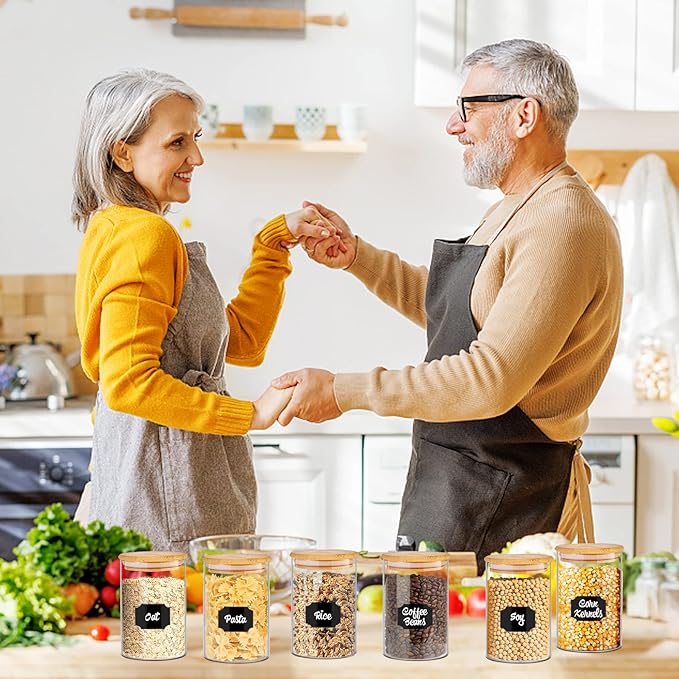 Glass Jars with Bamboo Lids 20 oz, 12 Pcs Stackable Kitchen Glass Pantry Storage Containers with Airtight Bamboo Lids for Rice, Candy, Sugar, Flour, Nuts, Cookie, Bean