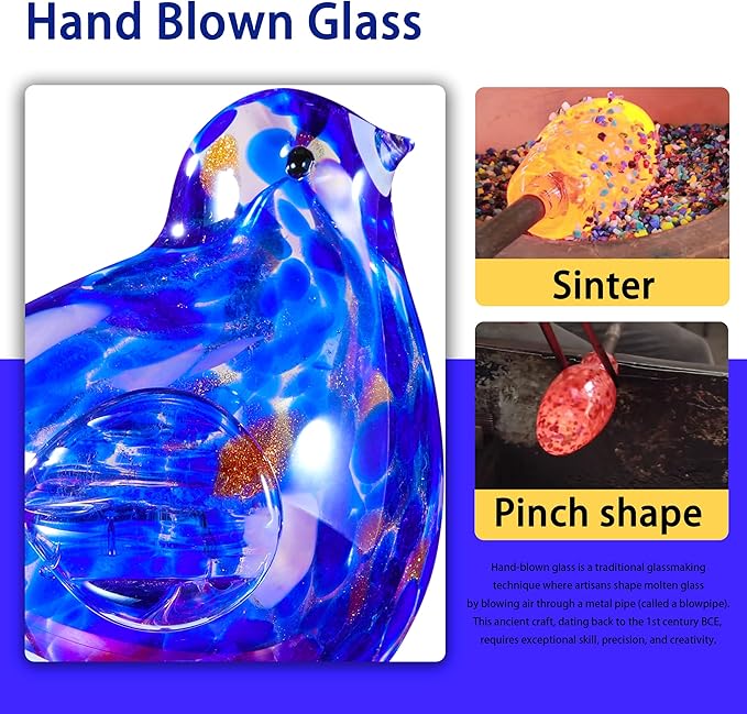 Decorative Solar Lights, Outdoor Solar Bird Stake Lights, Hand Blown Glass Decorative Garden Pathway Lights Outdoor Waterproof Glass Stakes (Dark Blue)
