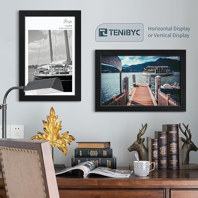 11x17 Picture Frame 3 Pack - Black Woodgrain, Solid Wood & HD Tempered Glass, Wall Gallery Poster Frame