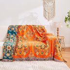 Boho Throw Blanket, 100% Cotton Ultra Soft Luxury Throw Rustic Quilt, 80"x90" Floral Printed Farmhouse Decor Bed Summer Blankets, All Season Rustic Reversible Bohemian Throw for Bed - Orange