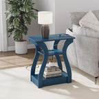 End Tables Living Room Set of 2,End Table with Charging Station and USB,Navy Blue Side Table, Nightstand for Bedroom,3 Tier End Table with Storage Shelf for Living Room Navy Blue