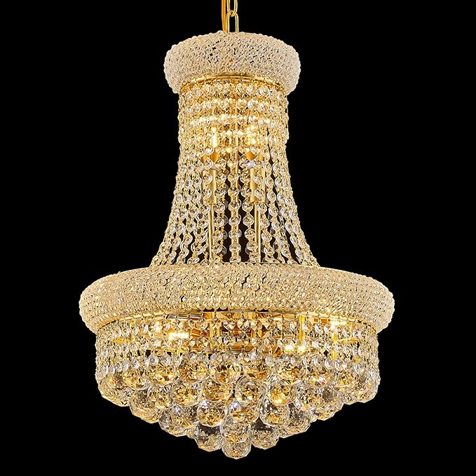 10 - Light Unique Empire Crystal Chandelier for Foyer Entryway Living Room Dining Room Bedroom Hallway Gold Finish