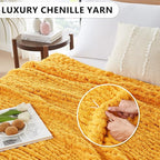 L'AGRATY Chunky Knit Blanket Throw - Soft Chunky Throw Blanket 60x80: 100% Hand Kintted Chenile Crochet Throw Blanket for Couch - Large Cable Knit Chunky Blanket for Home Decor(Mustard Yellow)