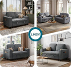 LINSY HOME Loveseat Sofa with Pull Out Couch: 2-in-1 Convertible 2 Seater Sofa Chaise with USB Charging & Cup Holders, Comfy Plush Corduroy Love Seat for Small Spaces Living Room Apartment, Grey
