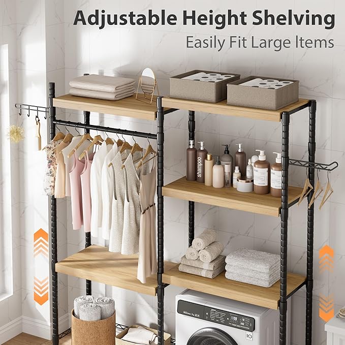 Double Row Over Washer and Dryer Storage Shelves, Laundry Room Organization and Storage, Heavy Duty Laundry Room Shelves, with Adjustable Height, 5-Tier
