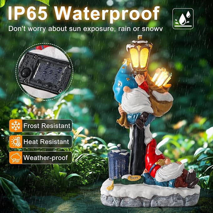 WINTS Solar Garden Gnome,Outdoor Gnome with Solar Lights Decor for Patio,Lawn,Yard,Balcony,Funny Gnomes Gifts for Women,Housewarming,Birthday