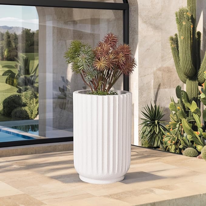 Classic Roman Column Style Planter | 20" Tall | Black & White Options | Ideal for Entrance & Living Room Corner | Durable Fiberglass Composite