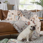 CASAAGUSTO Boho Throw Blanket - Green and Beige Decorative Blankets with Tassel, Printed Flannel Bohemian Blanket for Chair, Bed, Sofa, Couch(50 * 60, Green and Beige)