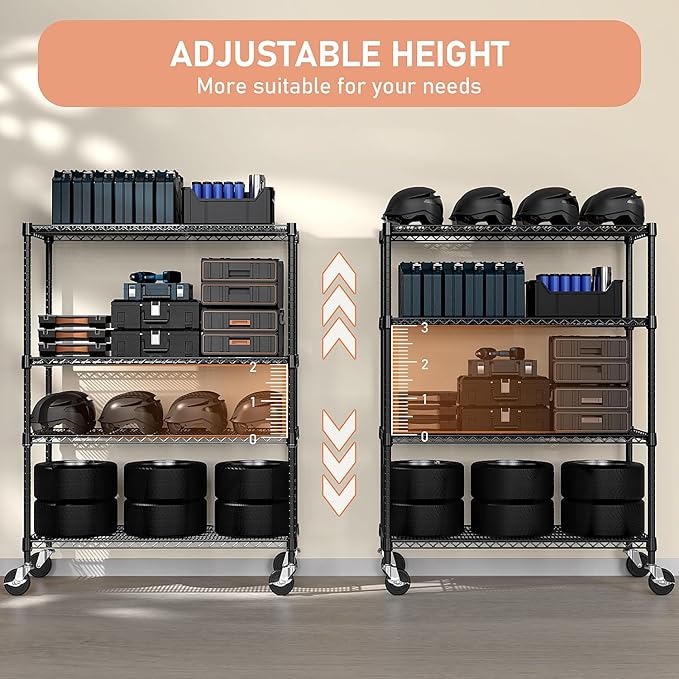 Industrial Metal 4 Tier Shelving for Garage, Pantry, Warehouse, Basement Utility Room, Storage Rack Metal Shelving Unit, Shelf Organizer, Black 23.6" D x 53.2" W x 73.6" H