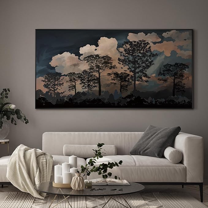 SIGNWIN 24"x46" Extra Large Framed Wall Art Silhouetted Trees at Dusk, Dramatic Forest and Cloudscape for Home Living Room Bedroom Decor (Frame Assembly Required)