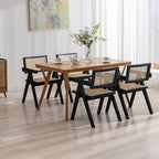 Rattan Dining Chairs Set of 2, Farmhouse Wicker Dining Chairs with Cane Seat Accent Armchair for Dining Room Kitchen Restaurant, Walnut