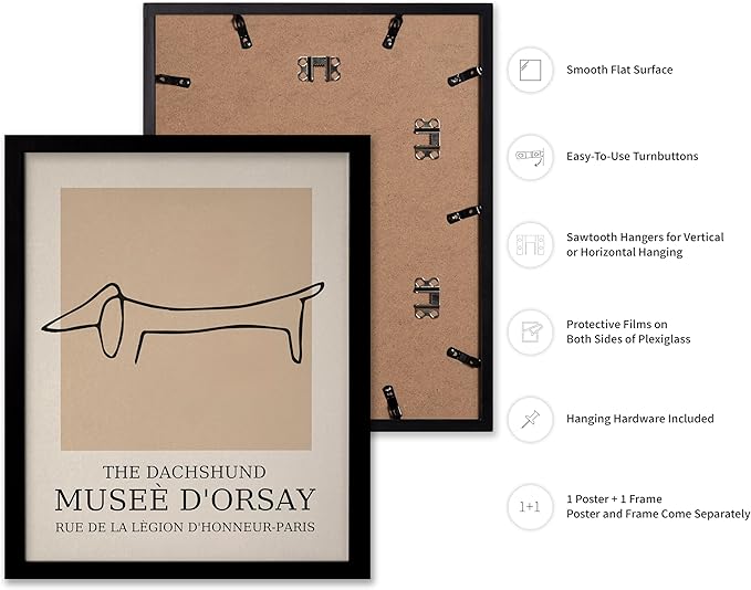 Poster Master Vintage Poster - Retro Minimalist Print - Gift for Artist, Housewarming - Dachshund Dog, Line Drawing, Abstract - Wall Decor for Living Room, Bedroom, 16x20 Black Framed