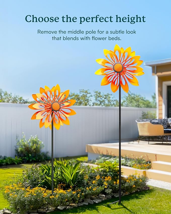 Floral Yard Garden Wind Spinners - Kinetic Outdoor Metal Wind Spinners, Lawn Yard Garden Decor, Birthday Gifts for Women(Sunflower)