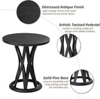 Round Farmhouse End Table with Crisscross Pedestal Base, Distressed Finish Side Table Rustic Accent Table for Living Room, Pine Wood, Black