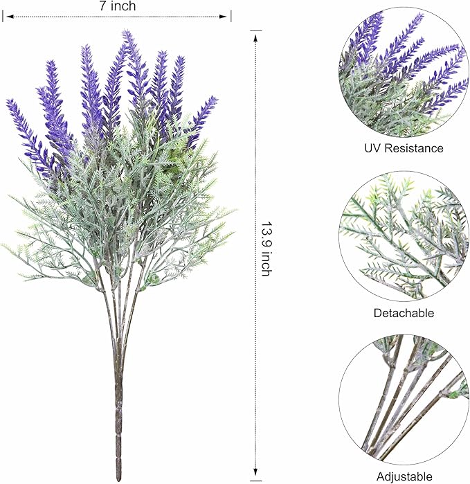 Artificial Hanging Flowers with Basket Fake Summer Lavender for Outdoor Decor, 12 Bundles Faux Purple Outside Decoration Realistic UV Resistant Plants for Porch Balcony Patio Garden Yard