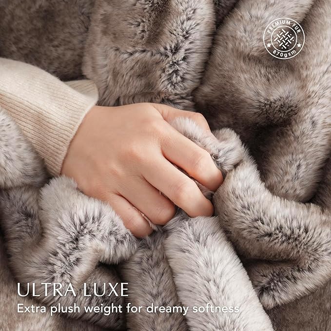 Ultra Soft Luxury Fluffy Mink Faux Fur Throw Blanket, Thick Warm Fall Winter Blankets for Bed, Couch, Cozy Plush Reversible Blanket for Chair, Sofa (Ombré Hazel Brown, 50"x60")