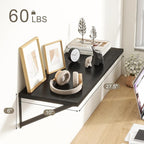 Fun Memories 27.5" W x10 D Floating Shelves, Black Wall Shelf with Brackets, 10 Inch Deep Floating Shelf Set of 2, Large Storage Kitchen Living Room Bathroom Shelves, Wood Wall Mounted Shelf