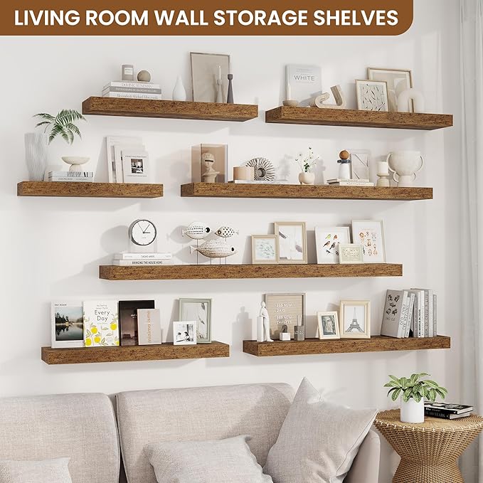 fuqing Floating Shelves for Wall, Bathroom Shelf Wall Mounted for Storage, Shelves with Invisible Bracket for Bedroom, Kitchen, Living Room, Farmhouse Small Book Shelf, 32 Inch Set of 2, Rustic Brown
