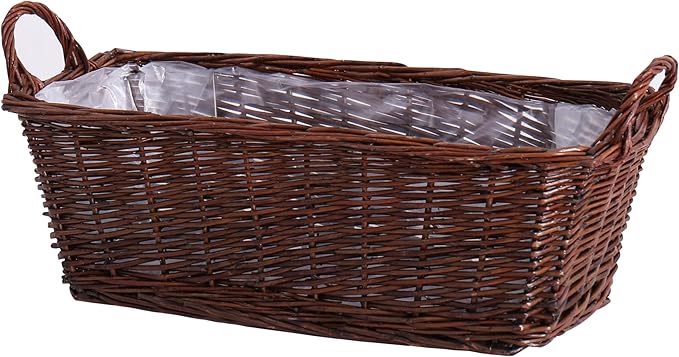 Handcrafted Wicker Planter, Flower Pot Cover, Plant Window Box, Plant Container, Natural Brown Unpeeled Willow, Long Rectangular