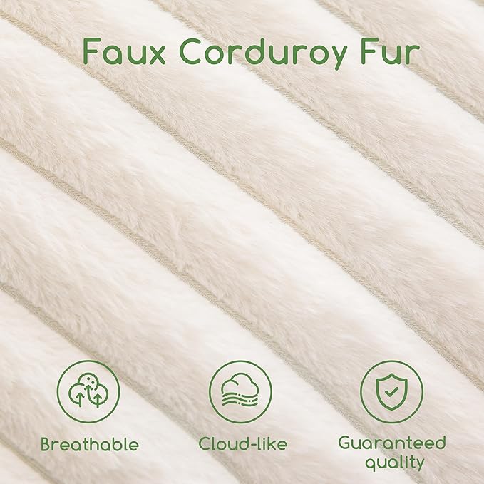 HIGOGOGO Round Stuffed Pouf Ottoman, Stripe Faux Fur Poufs with Foam Chunk Filling, Furry and Fluffy Pouf Foot Stool Storage Ottoman, 20 X 15 Floor Poufs Foot Rest for Living Room, Beige