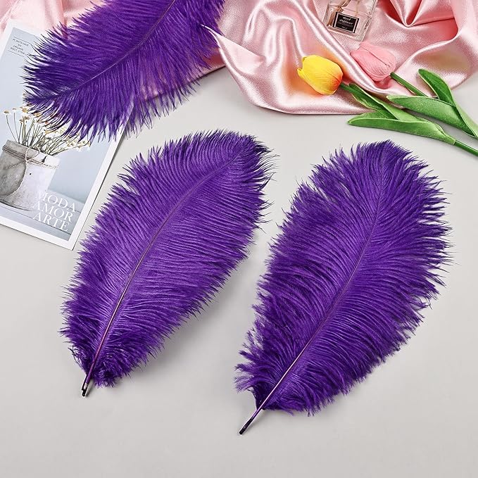 THARAHT Purple Ostrich Feathers 12pcs Natural Bulk 8-10Inch 20cm-25cm for Crafts Wedding Party Centerpieces Halloween and Home Decoration Feather