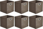 Amazon Basics Collapsible Cube Storage Organizer Bins, 6-Pack, 10.5 x 10.5 x 11 inches, Taupe