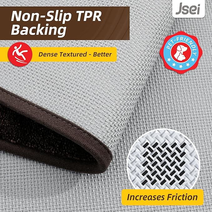 JSEI Entryway Rugs Doormat 24"x36", Non-Slip Dirt Trapper Door Mats Indoor, Washable Absorbent and Stain Resist Welcome Floor Mat for Front Door, Dog Door Mat, Muddy Wet Shoes & Paws, Brown