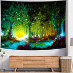 Delur Fantasy Forest Tapestry Mystical River Enchanted Magical Fairy Tale Tree Tapestry Sunrise Landscape Sunset Nature Psychedelic Wall Hanging Headboard for Bedroom Living Room Home Decor (59.1" x 78.7")