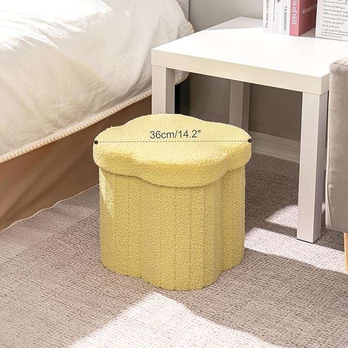 B FSOBEIIALEO Storage Ottoman Cube, Flowers Shaped Ottomans with Storage Foot Stool Footrest for Lving Room, Boucle Ottoman Seat for Dorm Room,Faux Teddy Fur, Yellow 12.6"x12.6"x12.6"