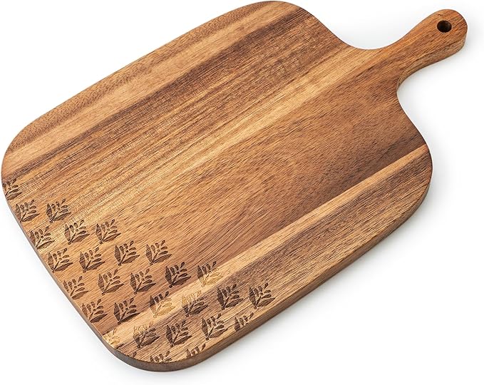 Acacia Wood Cutting Board - Wooden Kitchen Cutting Board for Meat, Cheese, Bread,Vegetables &Fruits- Charcuterie Board Cheese Serving Board with Handle,12" x 7”