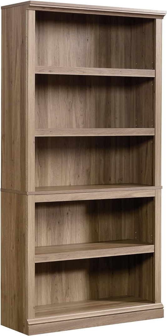 Sauder 5 Tier Book Shelf Wooden Bookcase Multipurpose Bookshelf for Home Office, Living Room, in Salt Oak finish