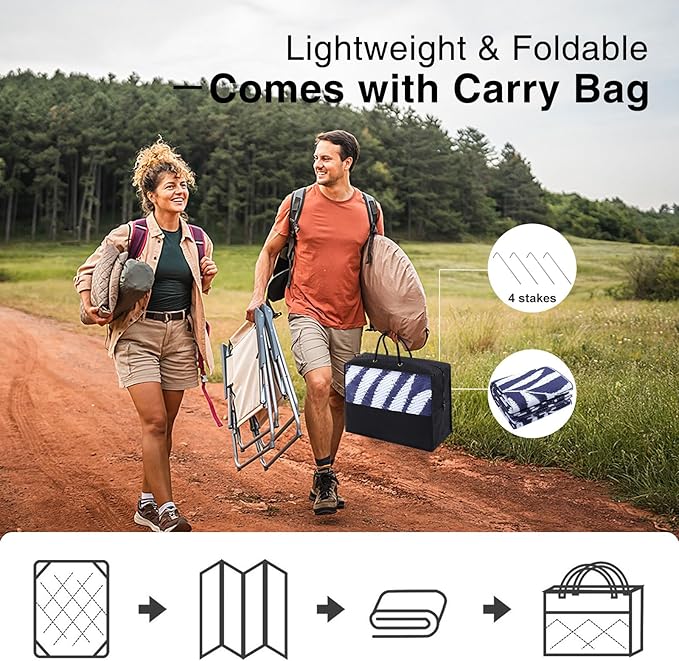 OLANLY Waterproof Outdoor Rug 8x10 ft, Reversible Outdoor Plastic Straw Rug with Leaf Pattern, RV Mat, Indoor Outdoor Carpet for Patio, Camping, Balcony, Deck, Backyard, Navy & White