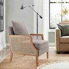 HAOBO Home Mid Century Modern Accent Chair Upholstered Living Room Chairs Armchair with Rattan Armrest Comfy Reading Chair with Wood Frame Lounge Side Chair with Waist Cushion Set of 2