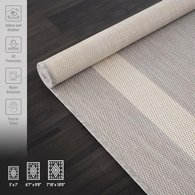 CAMILSON Outdoor Rug 8x10,Modern Outside Rugs for Patios Porches Waterproof Durable Washable Non-Shedding, Easy-to-Clean Indoor Outdoor Area Carpet (8 x 10, Bordered - Gray/White)